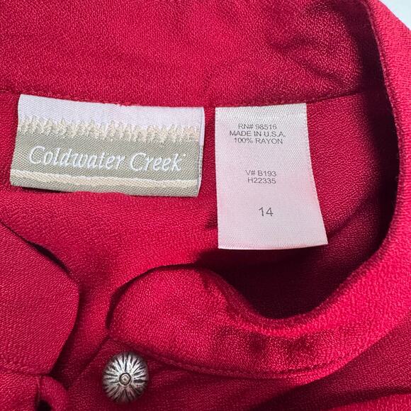 Vintage 80s Coldwater Creek Button Front Maxi Dress Red Long Sleeve USA made 14 - Picture 7 of 10